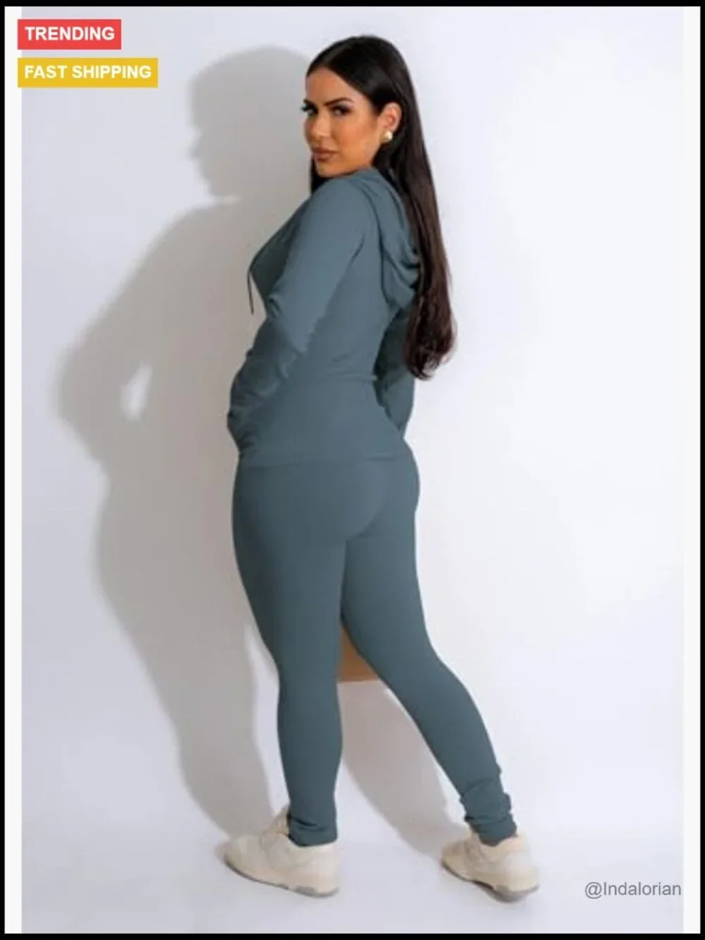 Polyester Elastane Bodycon Matching Set Long Sleeve Hoodie Leggings